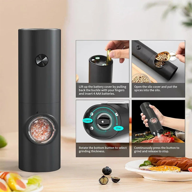 Electric Salt and Pepper Grinder Set with Adjustable Coarseness and Base