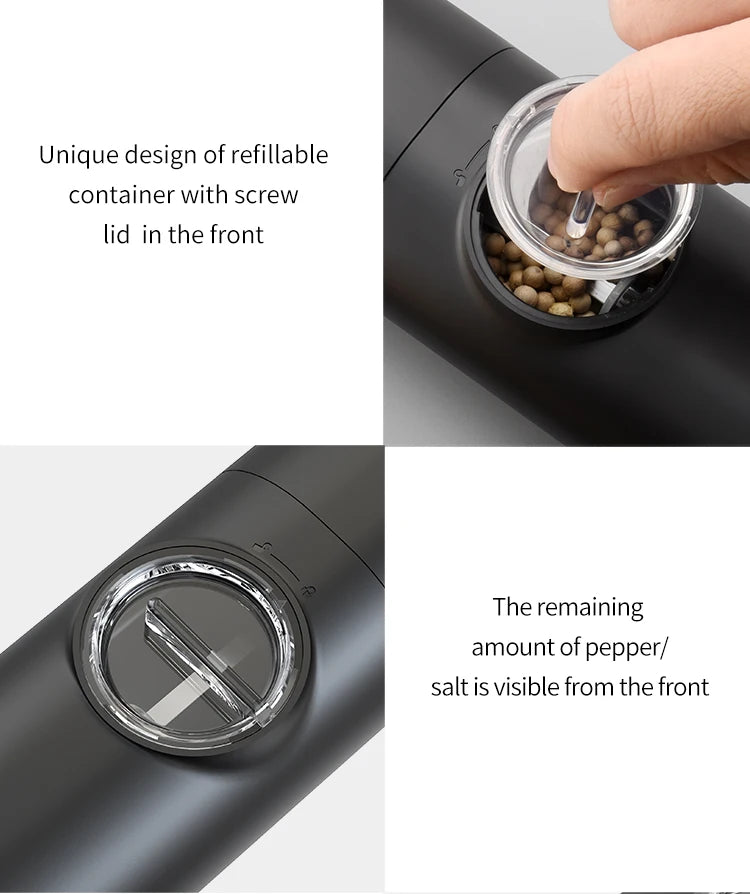 Electric Salt and Pepper Grinder Set with Adjustable Coarseness and Base