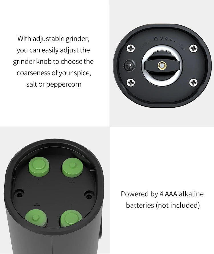 Electric Salt and Pepper Grinder Set with Adjustable Coarseness and Base