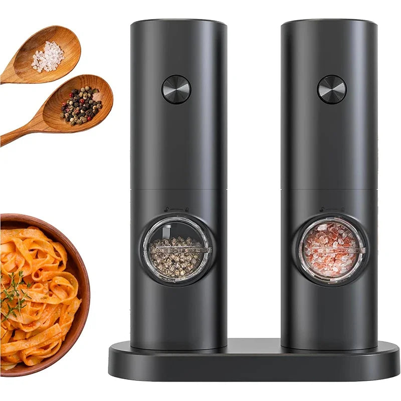 Electric Salt and Pepper Grinder Set with Adjustable Coarseness and Base