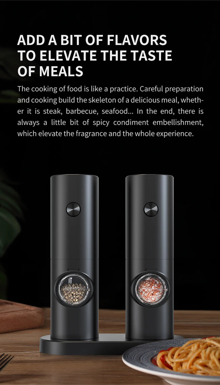 Electric Salt and Pepper Grinder Set with Adjustable Coarseness and Base