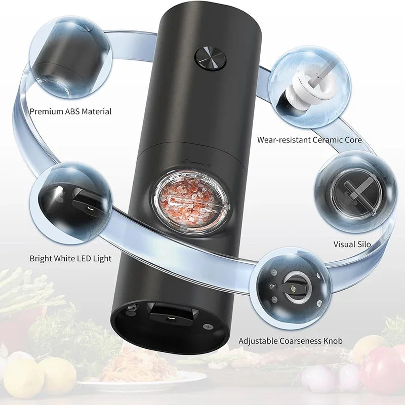 Electric Salt and Pepper Grinder Set with Adjustable Coarseness and Base
