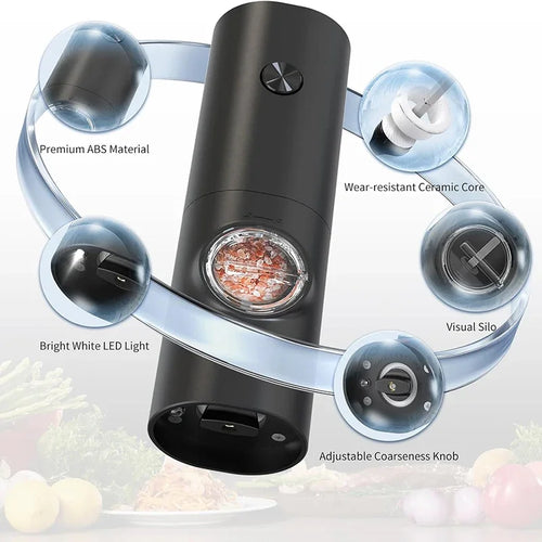 Electric Salt and Pepper Grinder Set with Adjustable Coarseness and Base