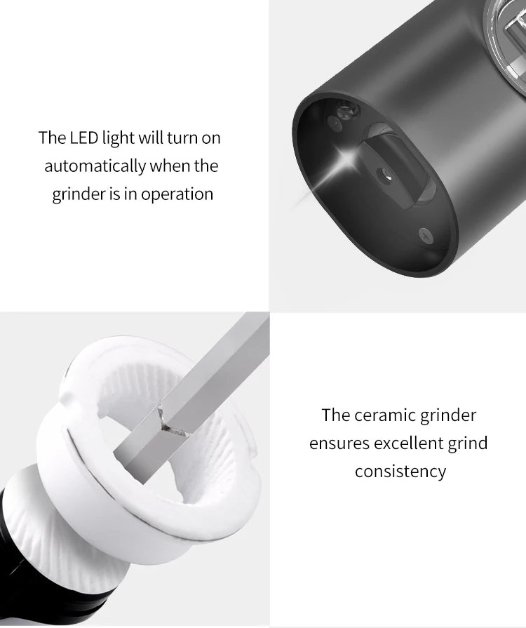 Electric Salt and Pepper Grinder Set with Adjustable Coarseness and Base