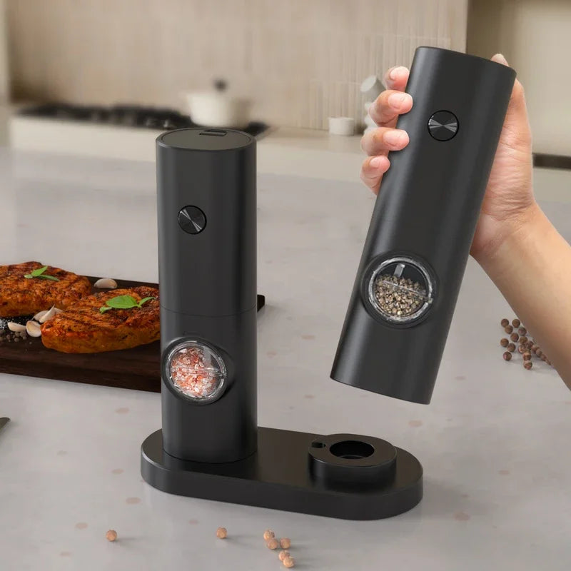 Electric Salt and Pepper Grinder Set with Adjustable Coarseness and Base