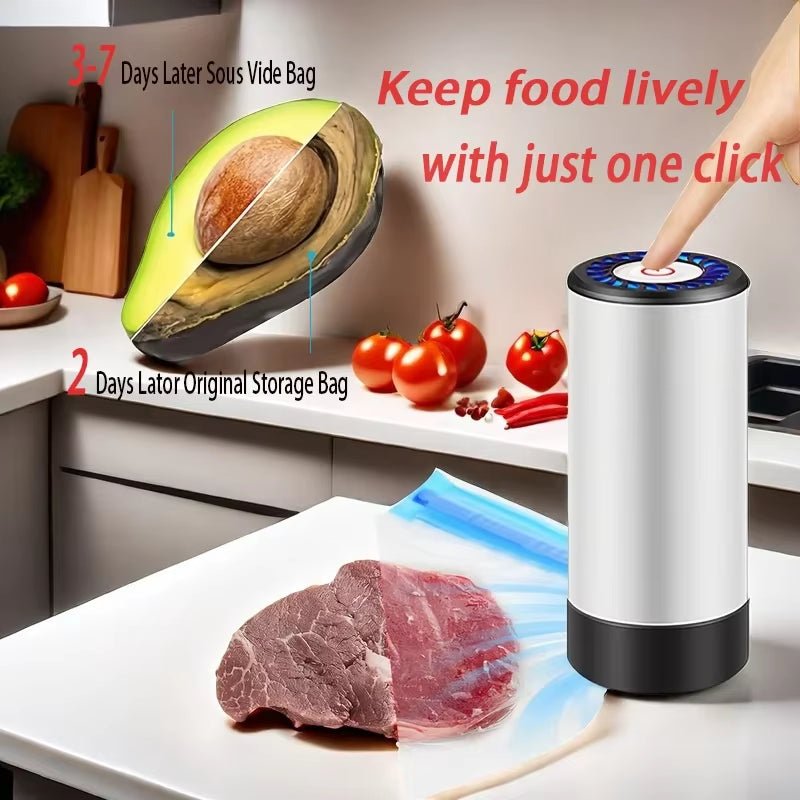 Portable Handheld Vacuum Sealer for Food Storage with 50 Vacuum Seal Bags to Prevent Cross Contamination - The Stuff Dept